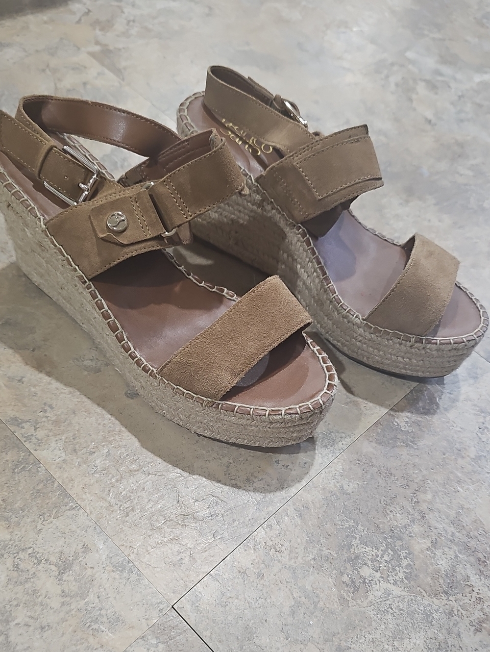 Franco Sarto Tan Suede Platform Espadrille Sandals